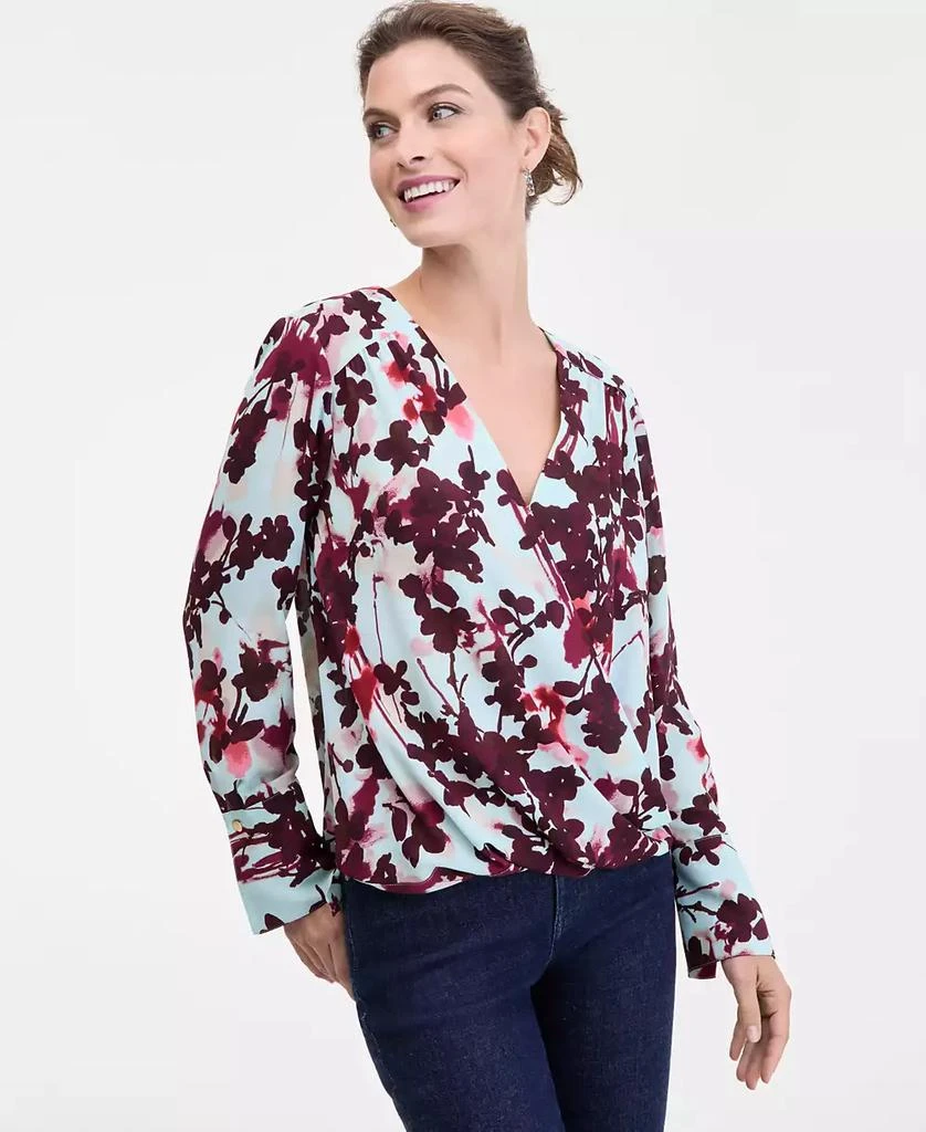 INC International Women's Surplice Long-Sleeve Blouse, Exclusively at Macy's
