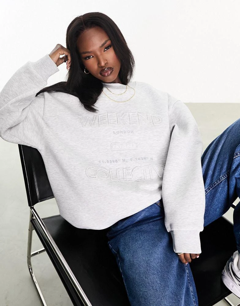 ASOS Weekend Collective Weekend Collective distressed logo sweatshirt in grey marl 1