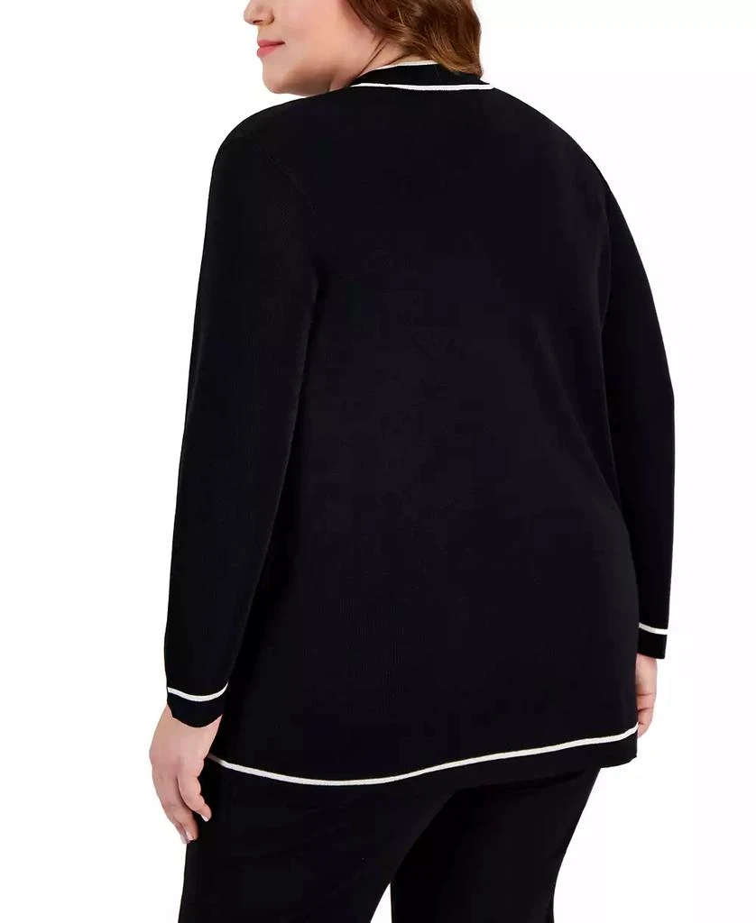 Anne Klein Plus Size Malibu Contrast-Trim Open-Front Cardigan 2