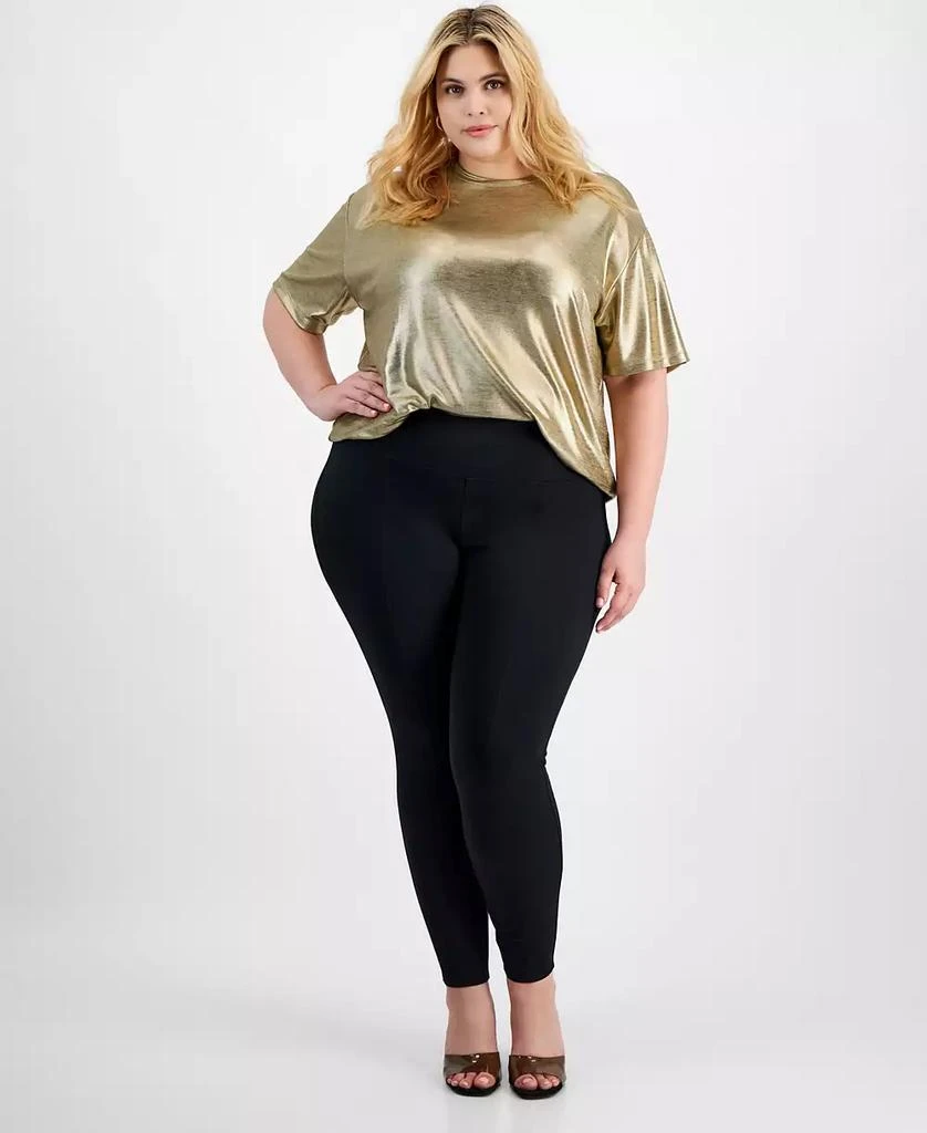 Bar III Trendy Plus Size High-Rise Seam-Front Leggings, Created for Macy's 1