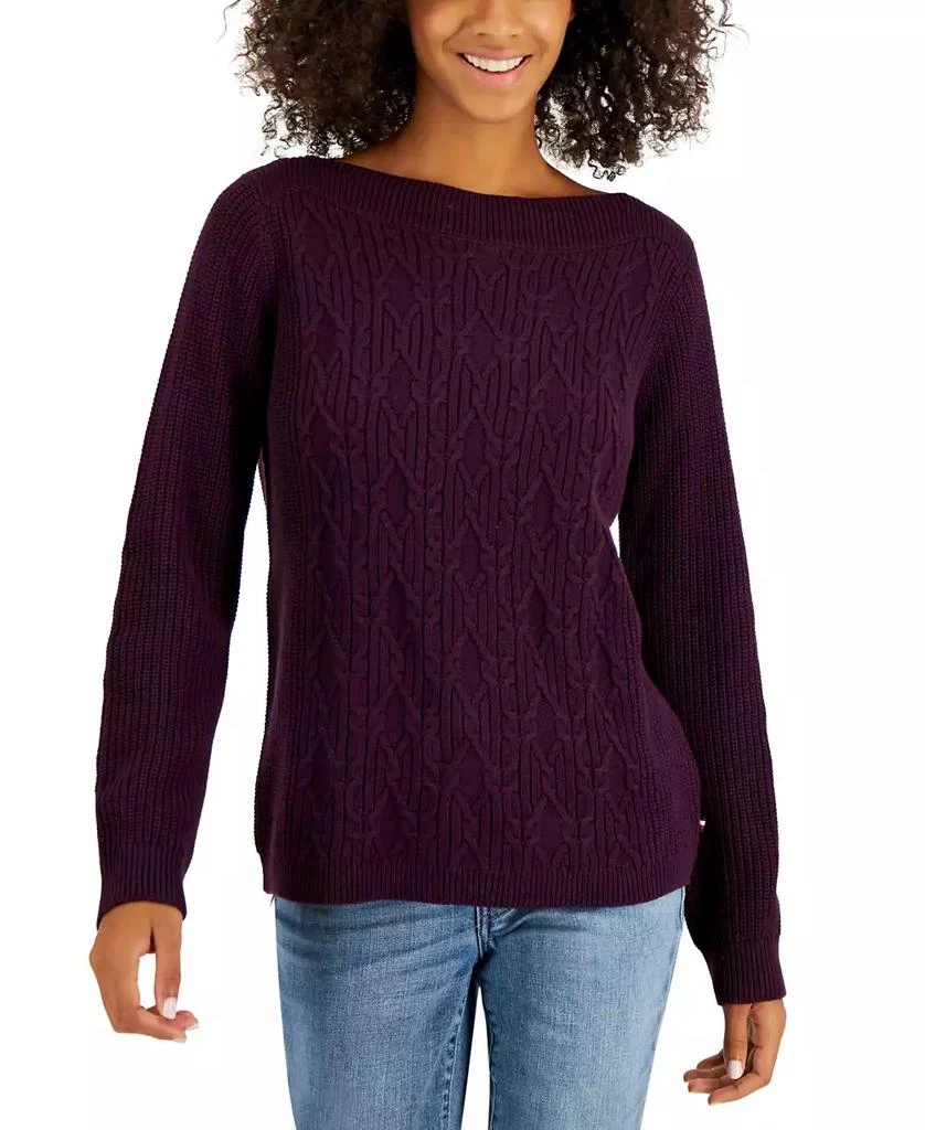 Tommy Hilfiger Women's Boat-Neck Cable Knit Cate Sweater 1