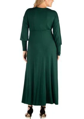 24seven Comfort Apparel Comfort Apparel Plus Size V Neck Long Sleeve Maxi Dress 2