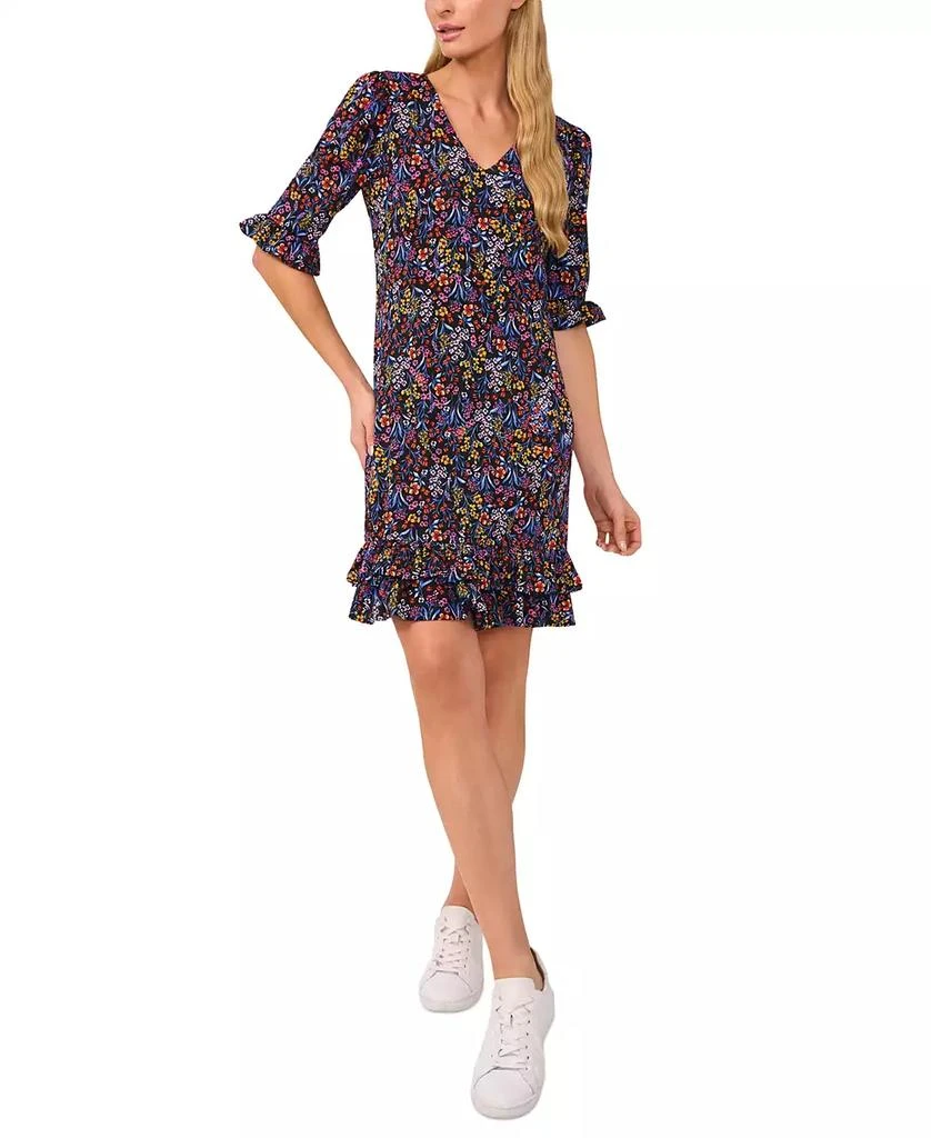 CeCe Women's V-Neck Ruffled Ditsy-Print Shift Dress 1