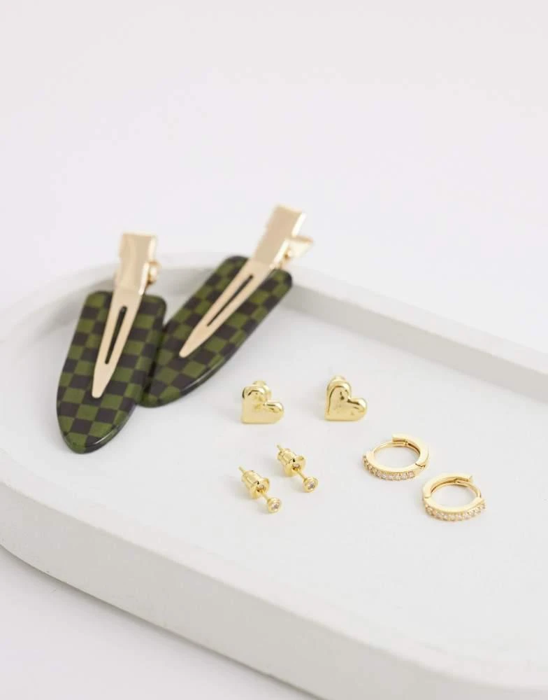 Orelia Orelia molten heart and pave hoop earring pack in 18k gold plated 4