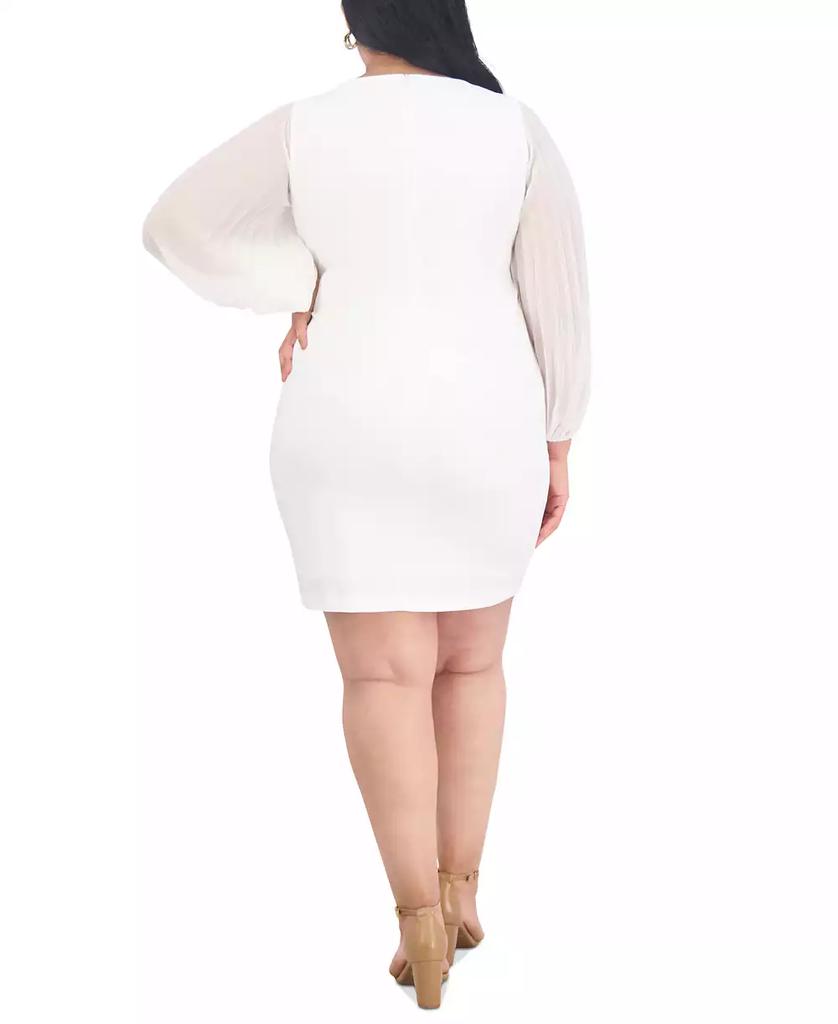 Jessica Howard Plus Size Pleated-Chiffon-Sleeve Sheath Dress