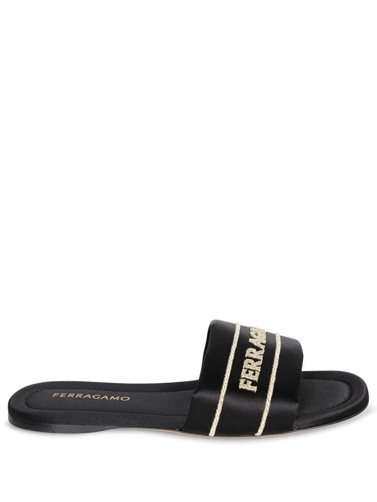 Salvatore Ferragamo Black Fabric Slide Sandals 1