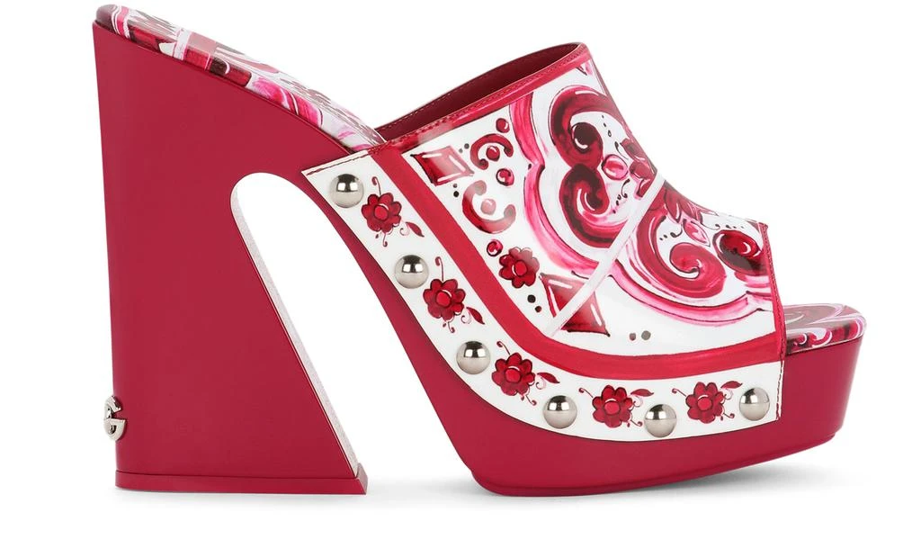 Dolce & Gabbana Majolica-print polished calfskin clogs 2