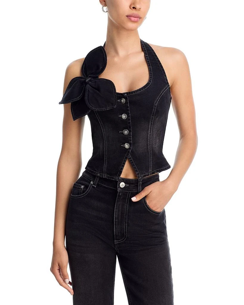 AREA Denim Bow Halter Top 2