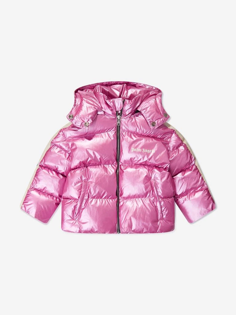 Palm Angels Palm Angels Girls Shiny Track Hooded Puffer Jacket in Pink 2