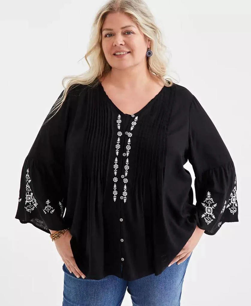 Style & Co Plus Size Embroidered Pintuck Blouse, Created for Macy's 1