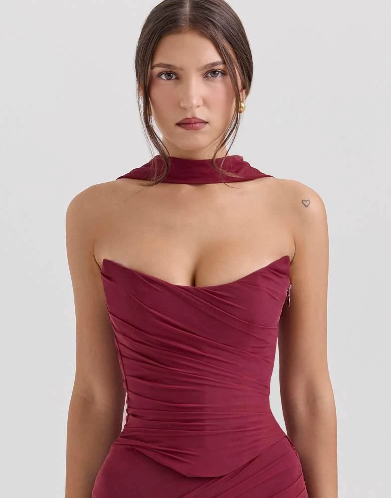 House of CB House of CB Cassidy fluted hem mesh maxi skirt in cabernet 3