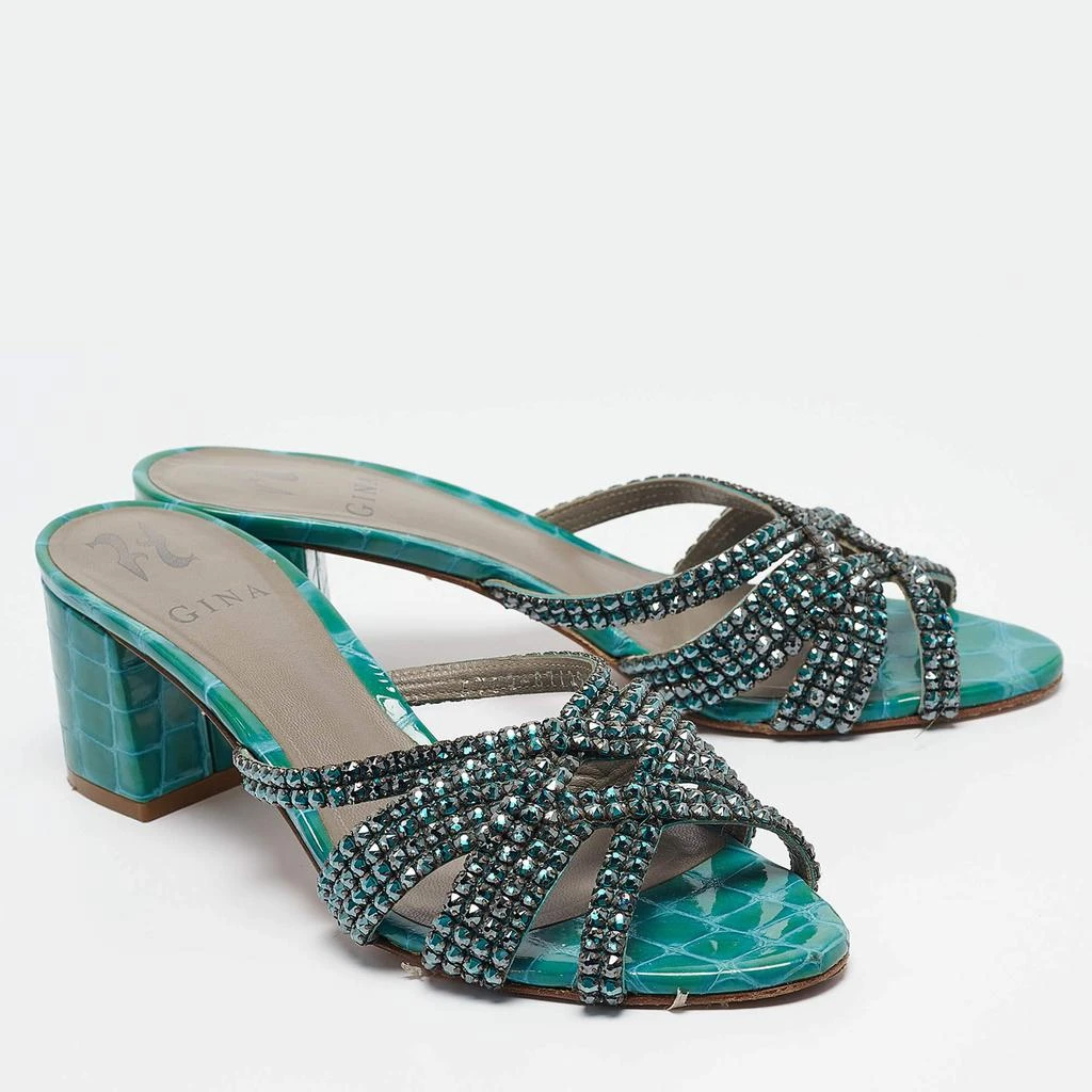 Gina Gina Green Croc Patent Embossed Dexie Slide Sandals Size 38 4