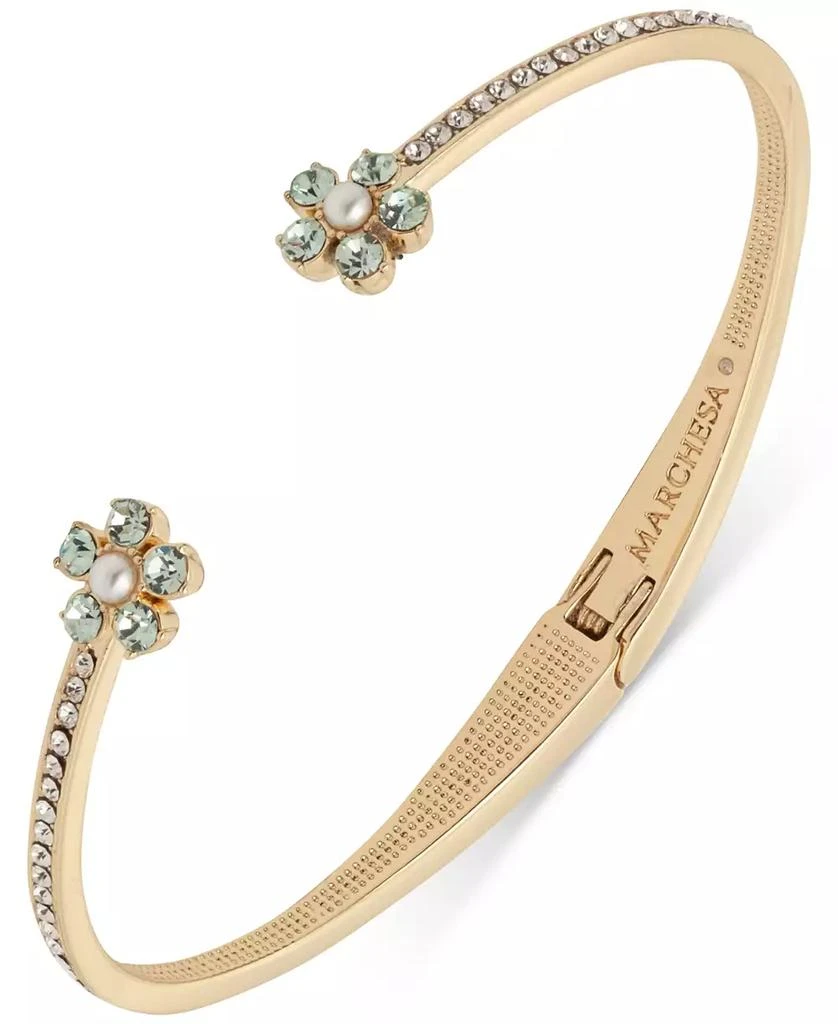 MARCHESA Gold-Tone Blue Floral Stone Hinged Cuff Bracelet 1