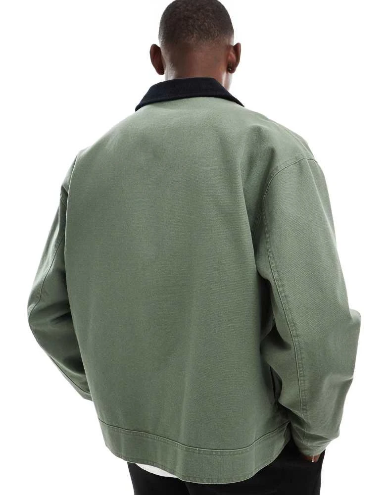 ASOS ASOS DESIGN harrington jacket with cord collar in khaki - KHAKI 4
