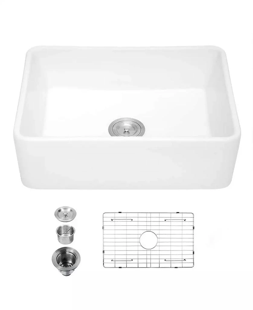 Flynama 30x20inch White Ceramic Farmhouse Apron Front Kitchen Sink Single Bowl