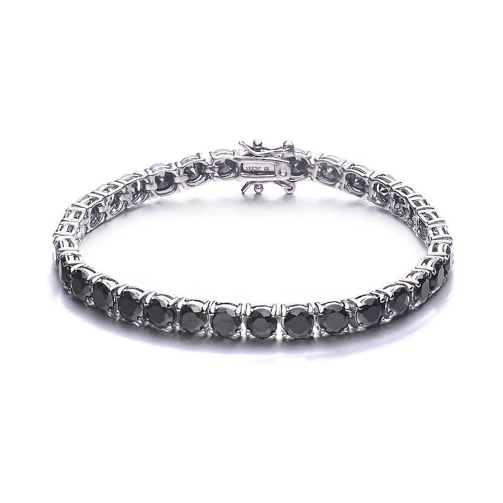 Genevive Sterling Silver with Fancy Black Diamond Cubic Zirconia Classic Tennis Bracelet in White Gold Plating 1