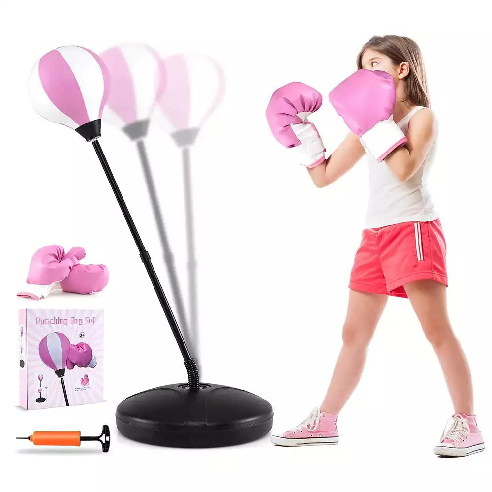Costway Kids Punching Bag Toy Set Adjustable Stand Boxing Glove Speed Ball with Pump 1