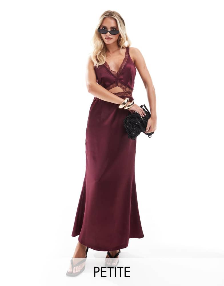 Never Fully Dressed Never Fully Dressed Petite lace cut-out slip maxi dress in burgundy