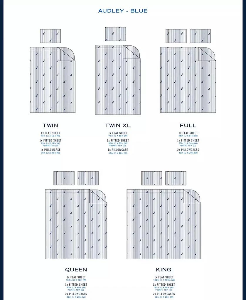 Nautica Audley Cotton Percale 4-Piece Sheet Set, Queen 9