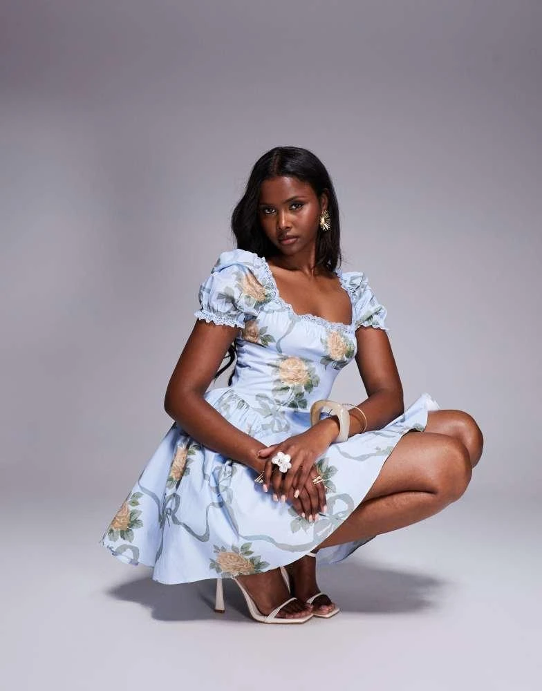 House of CB House of CB Rosie cotton mini dress in blue