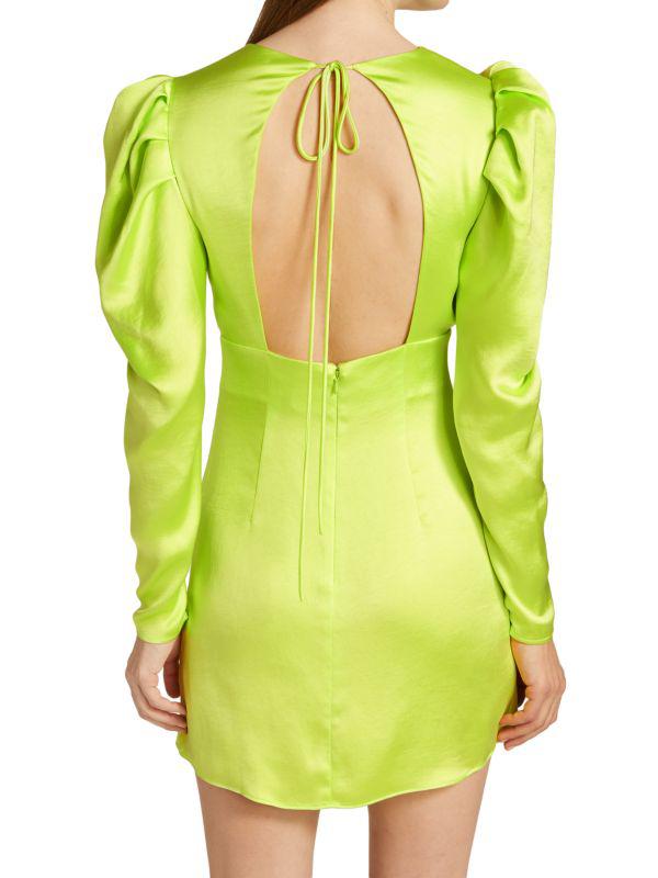 Andamane Hope Satin Puff-Sleeve Minidress