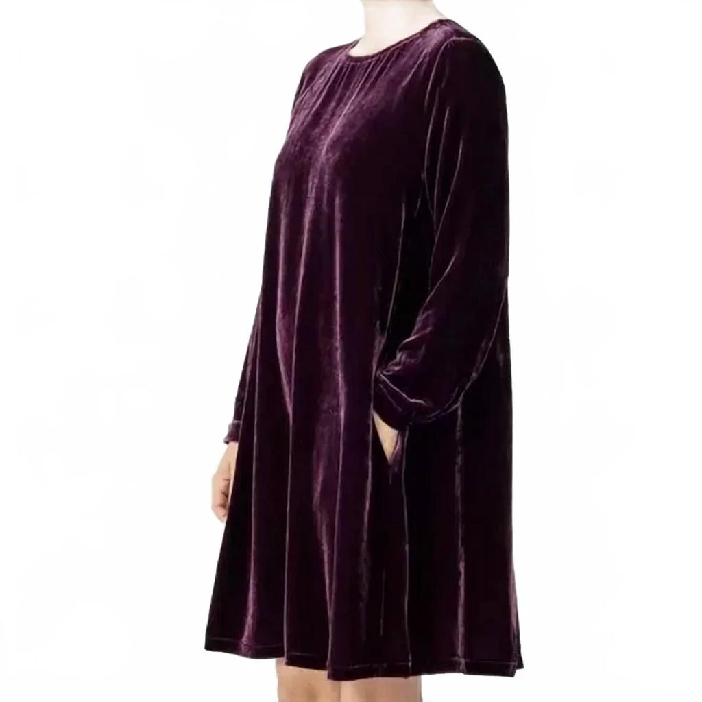 Eileen Fisher Velvet Crew Neck Dress In Dark Purple 3