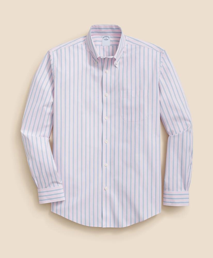 Brooks Brothers Stretch Cotton Non-Iron Polo Button Down Collar, Striped Shirt