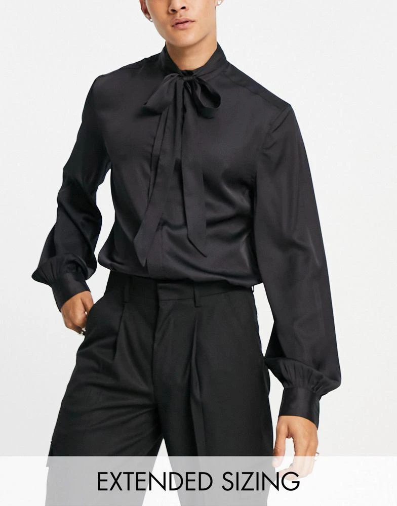 ASOS ASOS DESIGN satin regular shirt with tie neck and blouson volume sleeve 1
