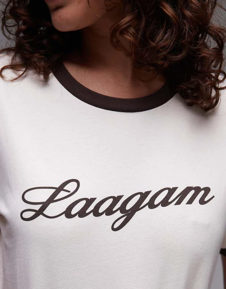 Laagam LAAGAM cotton logo ringer t-shirt in ecru 2