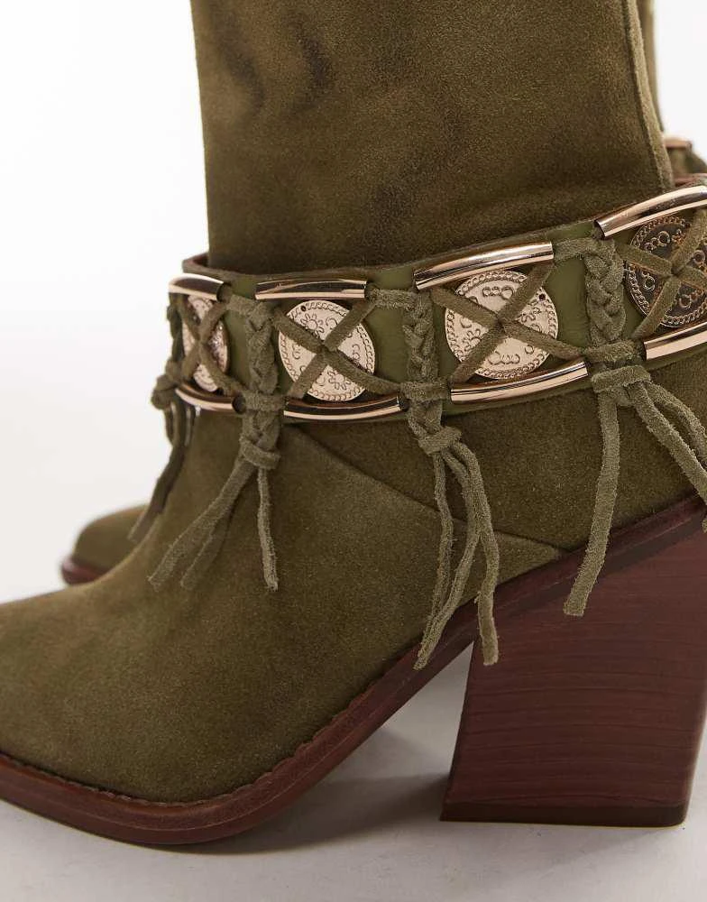 Bronx Bronx New-kole fringe western ankle boots in khaki suede 2