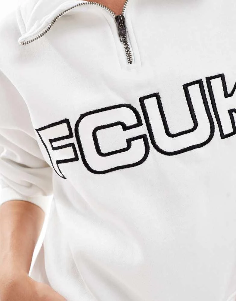 French Connection FCUK half zip up logo sweatshirt in white 2