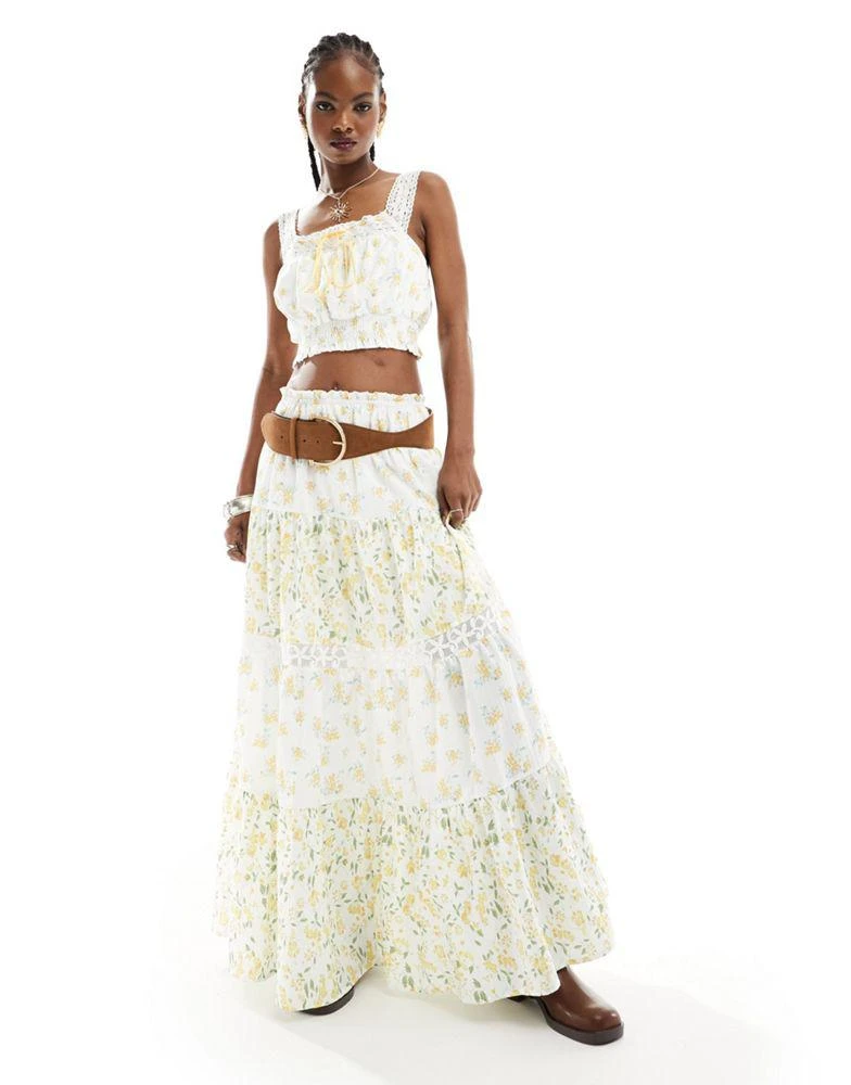 Kiss The Sky Kiss The Sky yellow floral crop top with lace detail co-ord 3