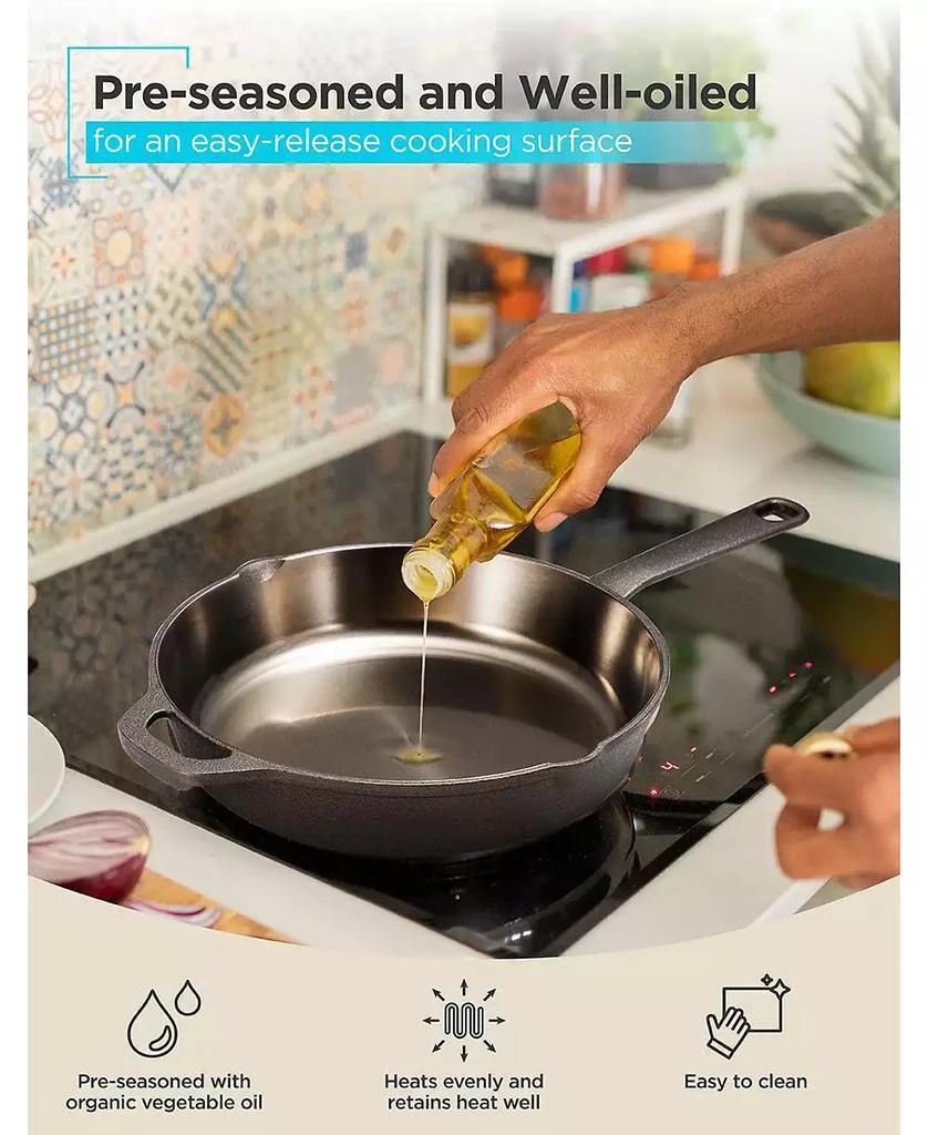 Black & Decker BLACK+DECKER 10.25" Cast Iron Skillet, Pre-Seasoned Frying Pan with Bronze Finish, Polished Interior, Cast Iron Pan Works on All Cooktops Including Induction, Oven & Grill Safe, BDK201BR, Bronze 4