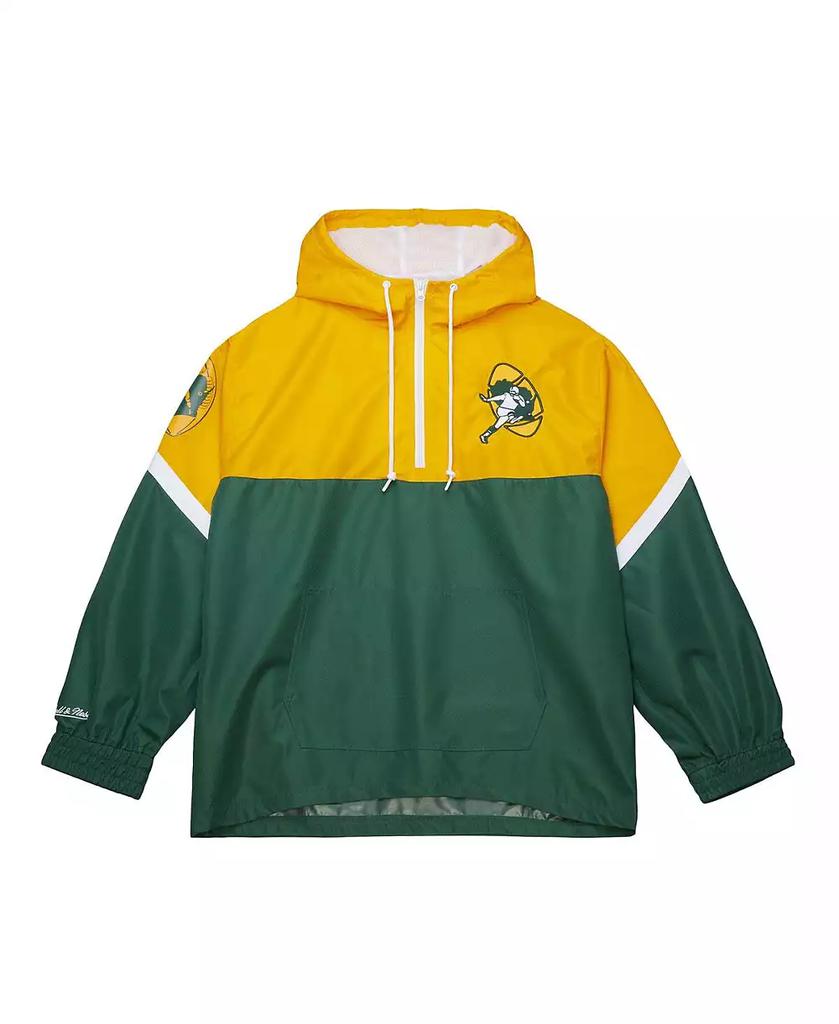 Mitchell 
Ness Men
s Gold/Green Green Bay Packers Tie Breaker Vintage Logo Lightweight Anorak Half-Zip Windbreaker Jacket