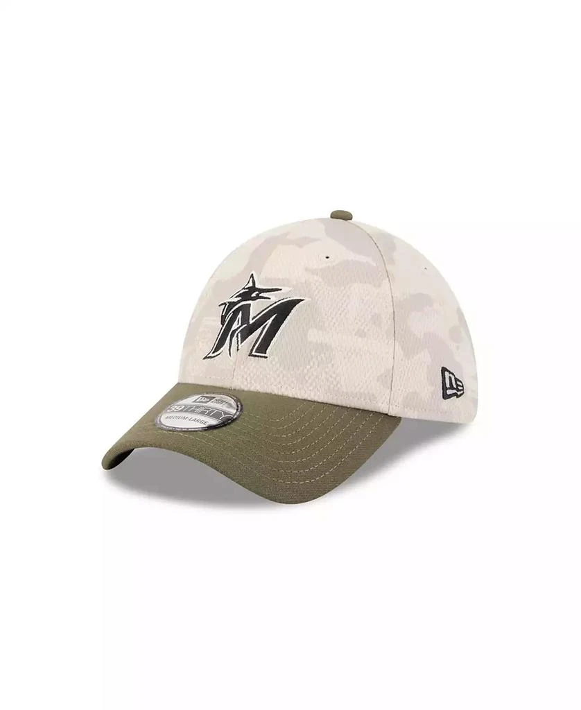 New Era Men's Light Beige/Olive Miami Marlins 2025 Armed Forces Day 39THIRTY Flex Hat 1