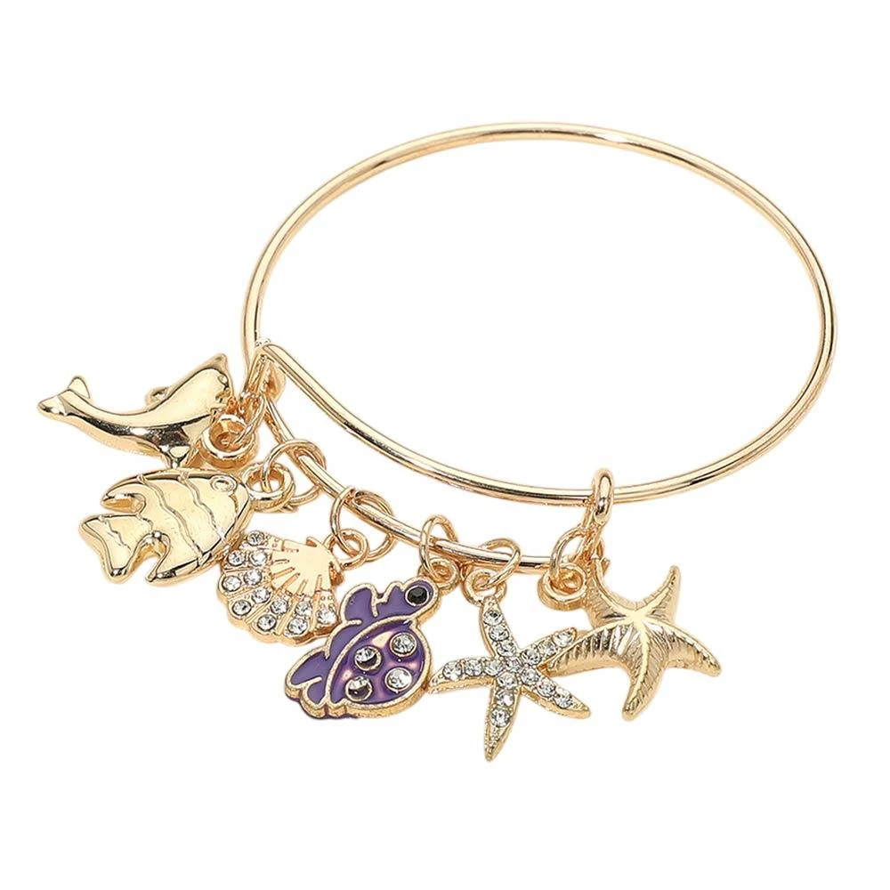 FASHNZFAB 12PCS - Starfish Shell Dolphin Charm Bangle Bracelets 5