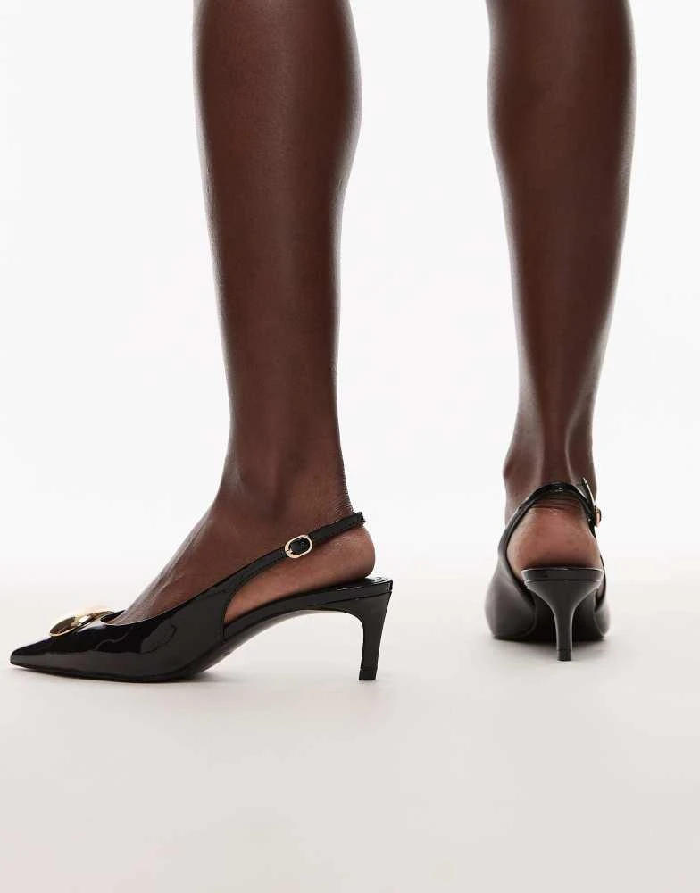 Mango Mango sling back kitten heel with gold accents in black 4