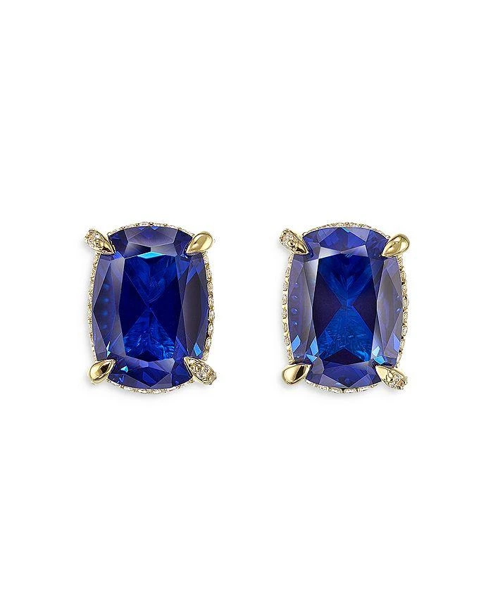 Anabela Chan 18K Yellow Gold Plated Sterling Silver Supernova Simulated Blue Sapphire 
Diamond Cushion Wing Stud Earrings