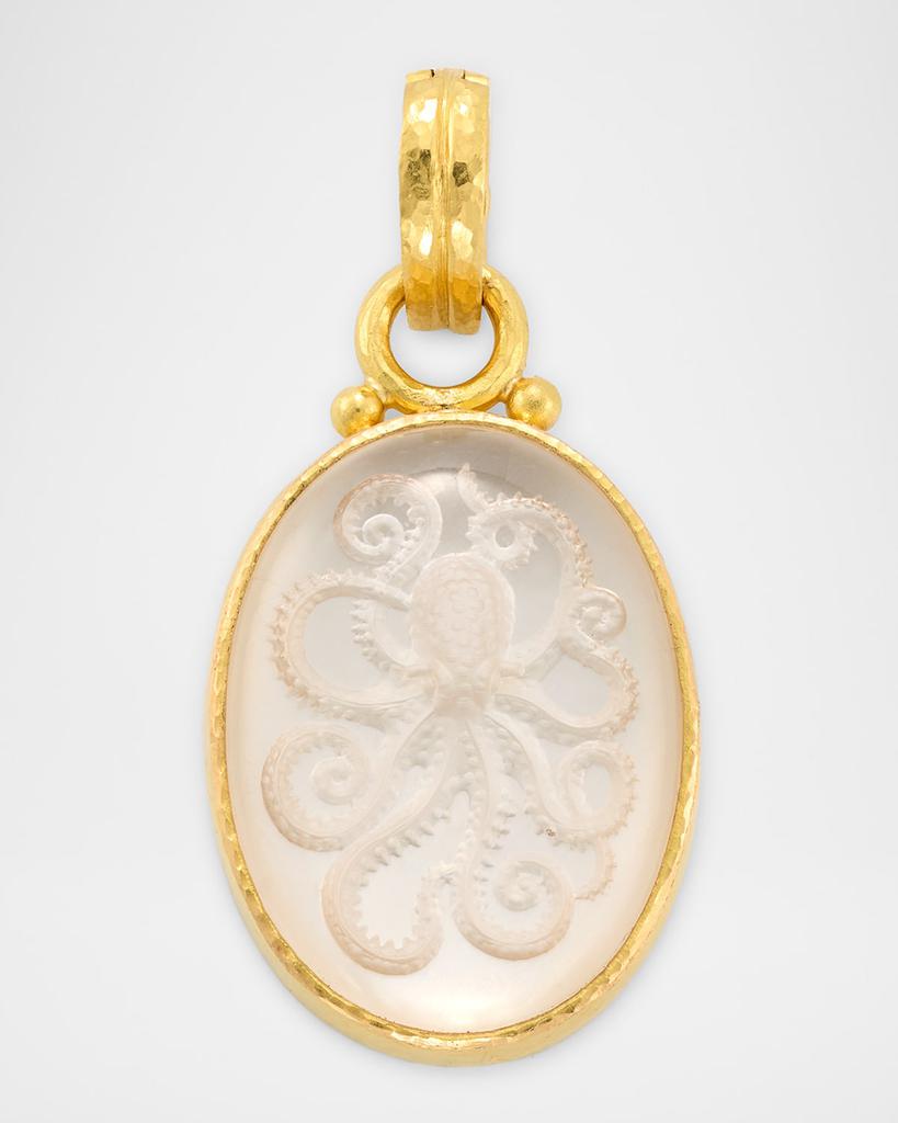 Elizabeth Locke 19K Yellow Gold Medium Vertical Oval Rock Crystal Octopus Pendant