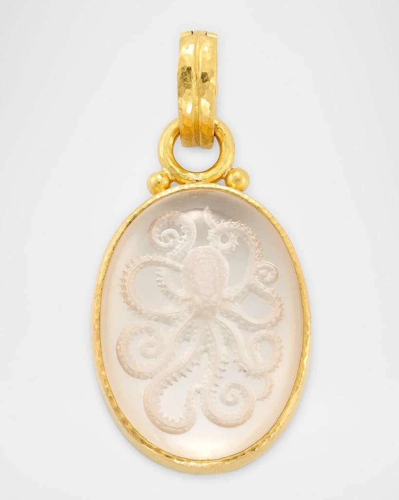Elizabeth Locke 19K Yellow Gold Medium Vertical Oval Rock Crystal Octopus Pendant 1