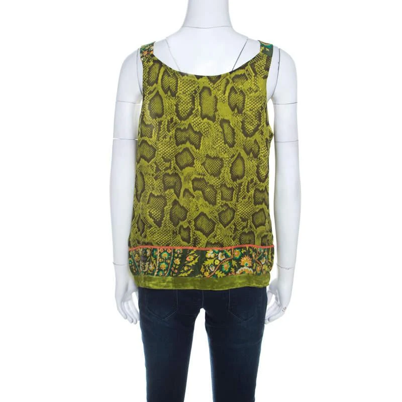 ETRO Etro Lime Green Snakeskin Print Silk Embellished Sleeveless Top L 3