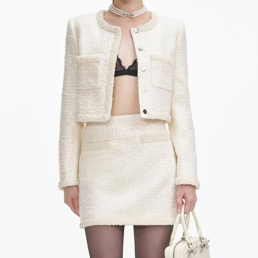 Self Portrait Self-Portrait - Boucle Pearl Trim Mini Skirt