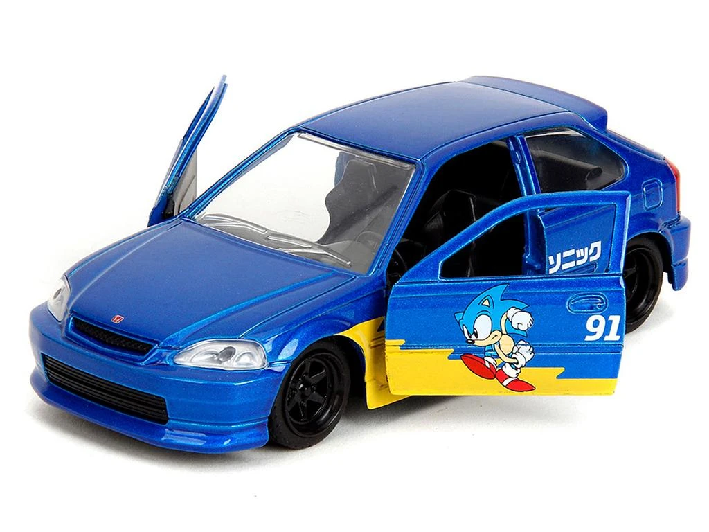 Jada 1997 Honda Civic Type R Blue Metallic with Graphics "Sonic the Hedgehog" Video Game 1/32 Diecast Car by 2