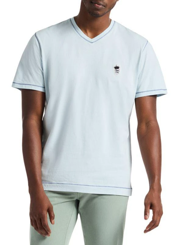 Robert Graham Damien Embroidered Cotton V-Neck T-Shirt 1