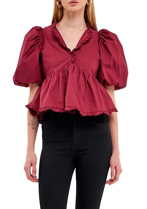 Endless Rose Rose Puff Sleeve Peplum Top 3