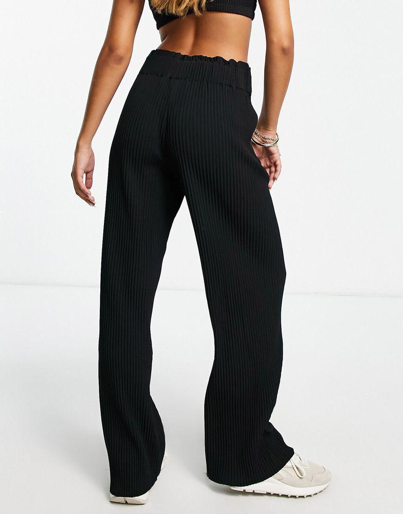 Y.A.S. YAS high waisted wide leg plisse trousers in black - BLACK