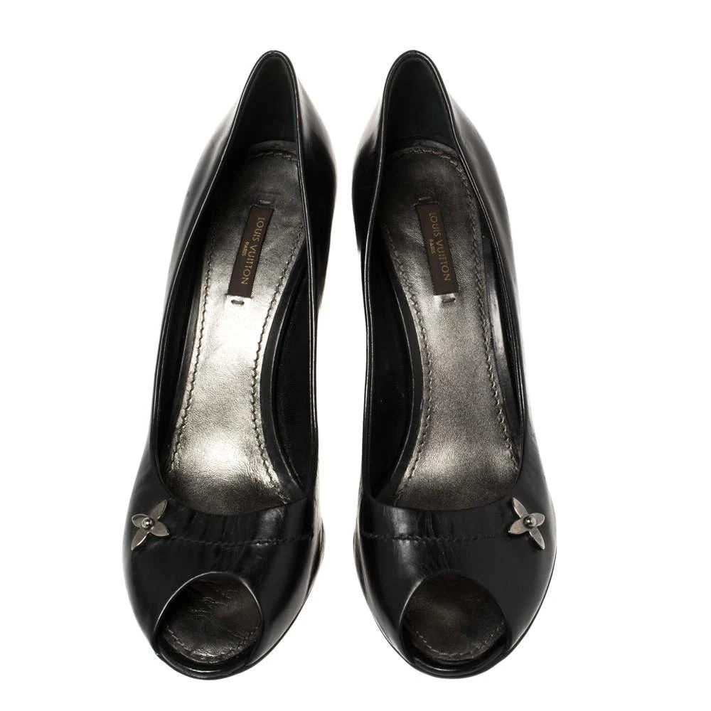 Louis Vuitton Louis Vuitton Black Leather Peep Toe Pumps Size 38.5 3