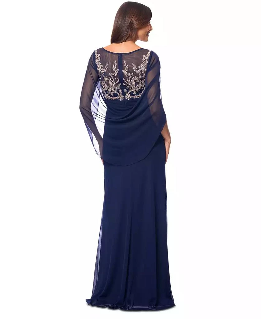 Betsy & Adam Women's Sequin-Floral Cape-Sleeve Chiffon Gown 4
