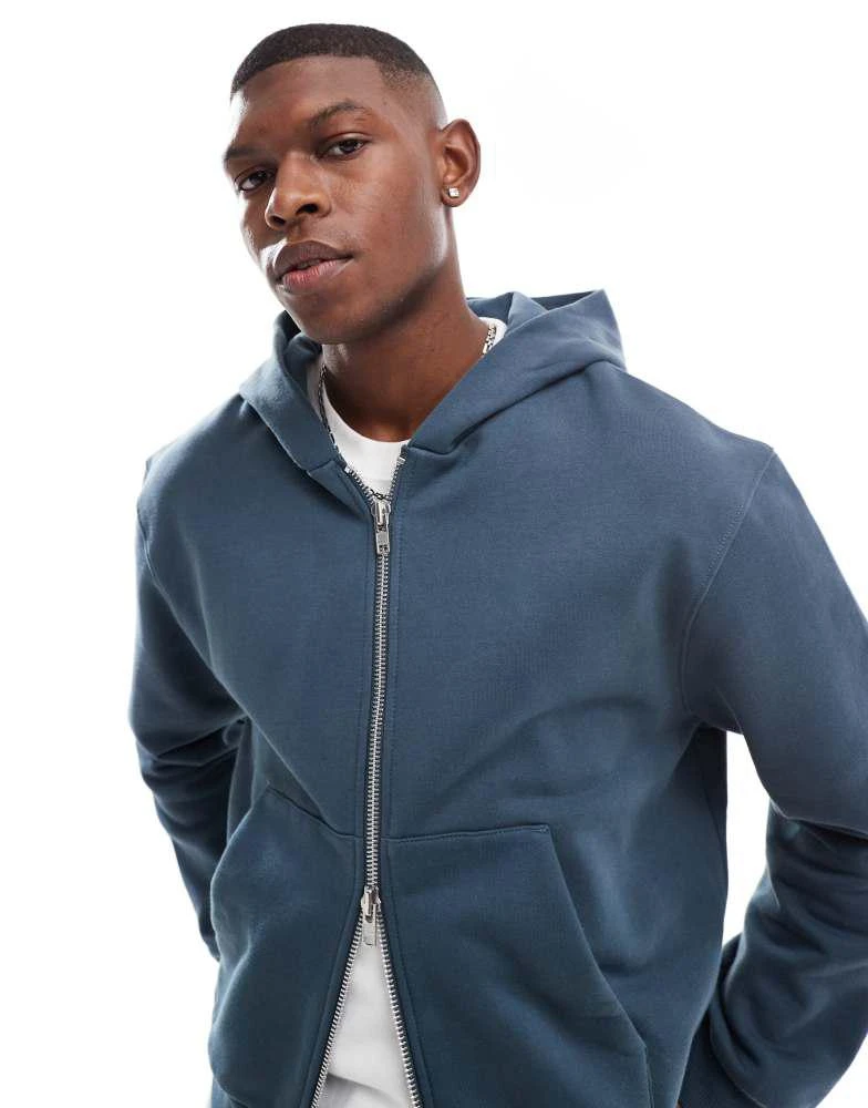 ASOS ASOS DESIGN premium heavyweight boxy cropped zip through hoodie 400gsm in grey 1