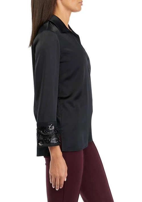 Anne Klein Klein Womens Bracelet Length Embellished Cuff Blouse 3